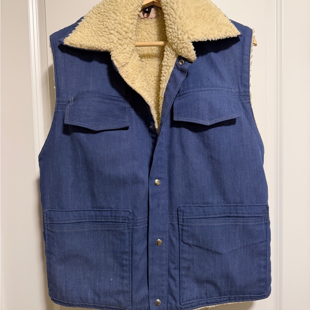 Vintage Blue Sherpa-Lined Vest